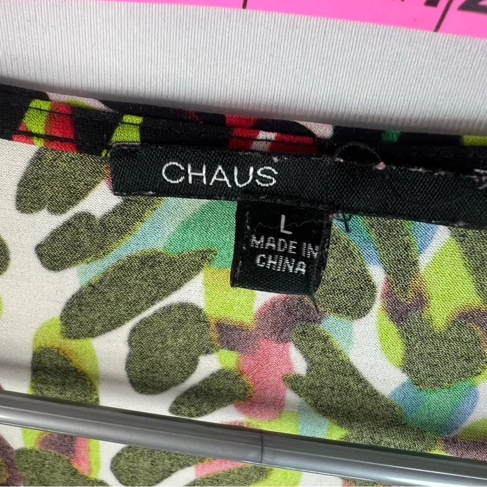 Chaus shirt blouse spotted dots Multicolor V-Neck Twist Front Long Sleeve Top - Picture 8 of 11